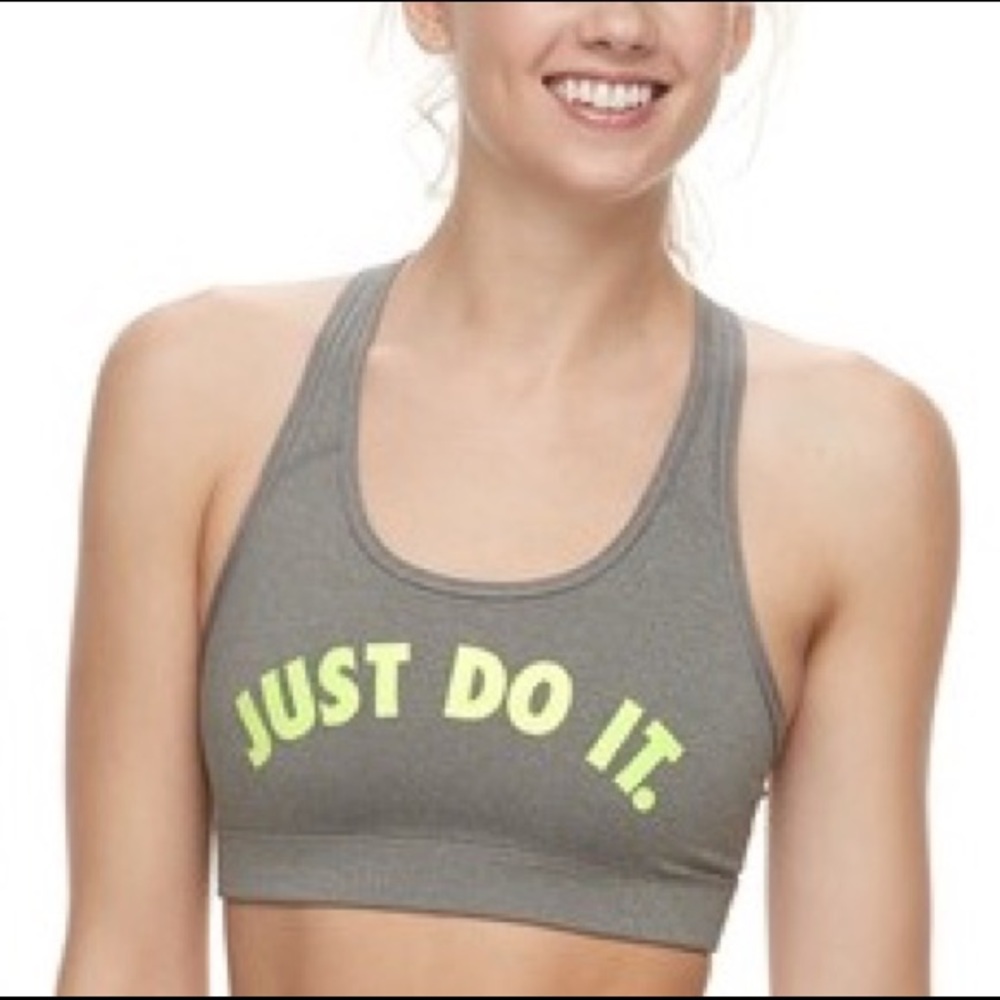 NWT Nike Victory Sports Bra “Just Do It” Grey/Volt